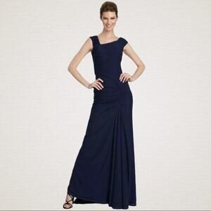 Tadashi Shoji Formal Dress Womens XS Purple Asymmetrical Neckline Ruched Wedding